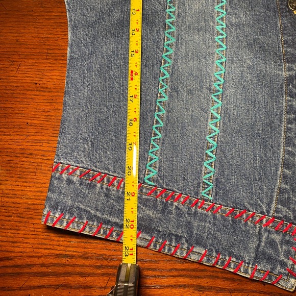 Cattlelac Ranch Denim Jacket L Embroidered Celtic Cross Whipstitch Western Boho - Picture 9 of 10